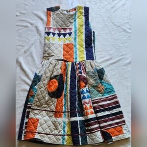 NWT Wolf And Rita Orange, Tan, And Blue Sleeveless Casual Quilted Sundress
